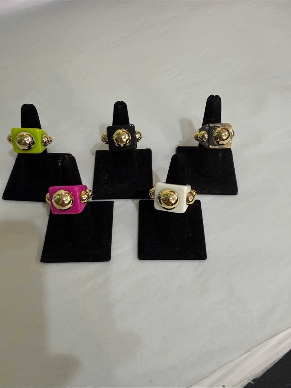 Bold Square Statement Ring in Green, Black, Pink, White, and Gray